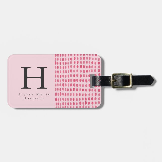Monogram Chic Moderne, hellrosa Gepäckmarke Gepäckanhänger (Vorderseite horizontal)