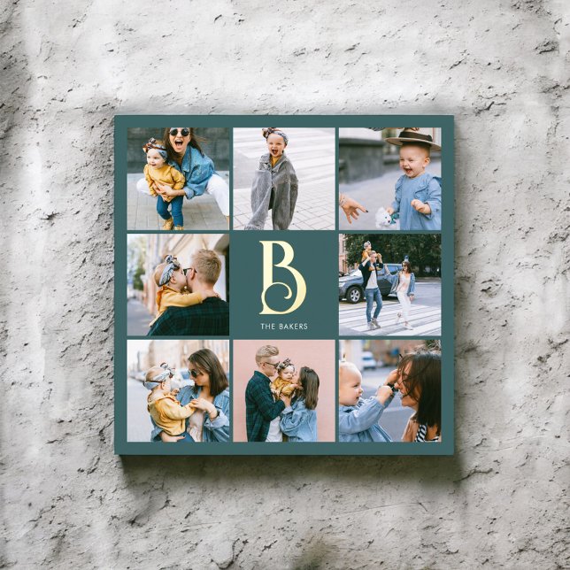 Monogram Chic Multi Foto Aquamarin Foliendrucke (Von Creator hochgeladen)