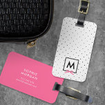 Monogram Chic Pink Ribbon Polka Dot Gepäckmarke Gepäckanhänger<br><div class="desc">Reisen Sie stilvoll mit diesem schicken monogramm Gepäckanhänger mit einem schwarzen, grenzenlosen Quadrat mit einem rosa Band gegen ein schwarz-weißes Polka-Punktmuster. Personalisieren Sie es, indem Sie den Platzhalter-Text ersetzen. Für weitere Optionen, wie zum Beispiel den Schriftart zu ändern und ihn zu vergrößern oder zu verändern, klicken Sie auf den Button...</div>