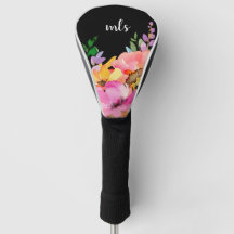 Monogram Chic Pink Watercolor Trendy Floral Black