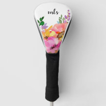 Monogram Chic Pink Watercolor Trendy Floral Golf 
