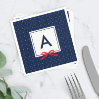 Monogram Chic Red Ribbon Blue Polka Dot Muster