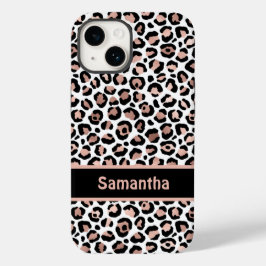 Monogram Chic Rose Gold und Black Leopard Print Case-Mate iPhone 14 Hülle