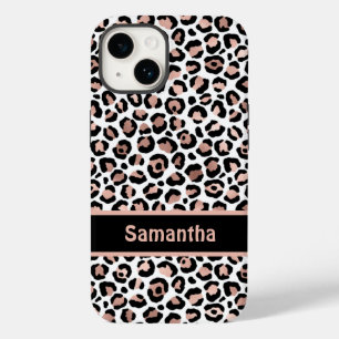 Monogram Chic Roségold und schwarzer Leopardenprin Case-Mate iPhone 14 Hülle