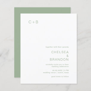 Monogram Chic Sage Green Budget Hochzeit Einladung