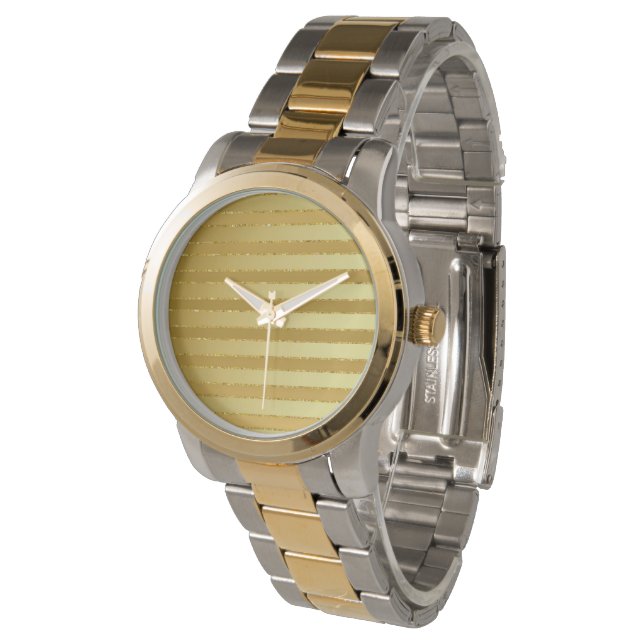 Monogram Chic Striped Gold Glitzer Herren Armbanduhr (Schrägansicht)