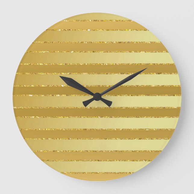 Monogram Chic Striping Gold Glitzer Große Wanduhr (Vorderseite)