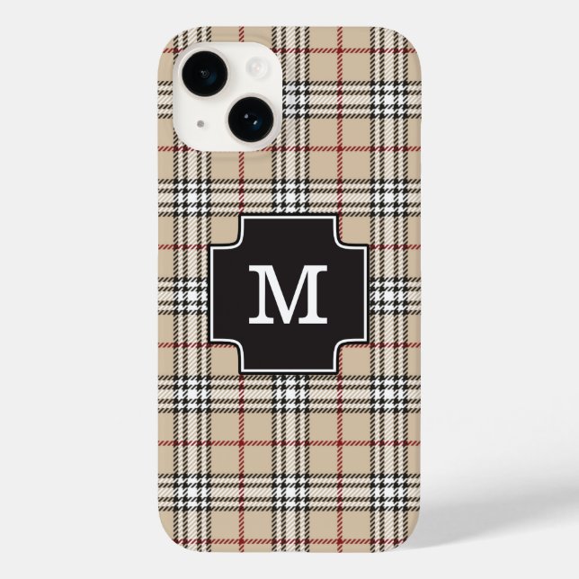 Monogram Chic Tartan Kariert Tan Red Schwarz-weiß  Case-Mate iPhone Hülle (Rückseite)