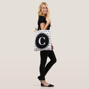 Monogram Chic White Black Polka Dots
