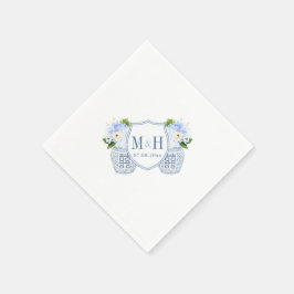 Monogram Chinoiserie Chic Blau und Weiß Hochzeit Serviette