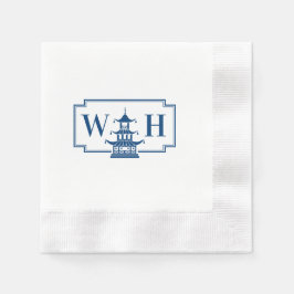 Monogram Chinoiserie Pagoda in Navy Napkins Serviette