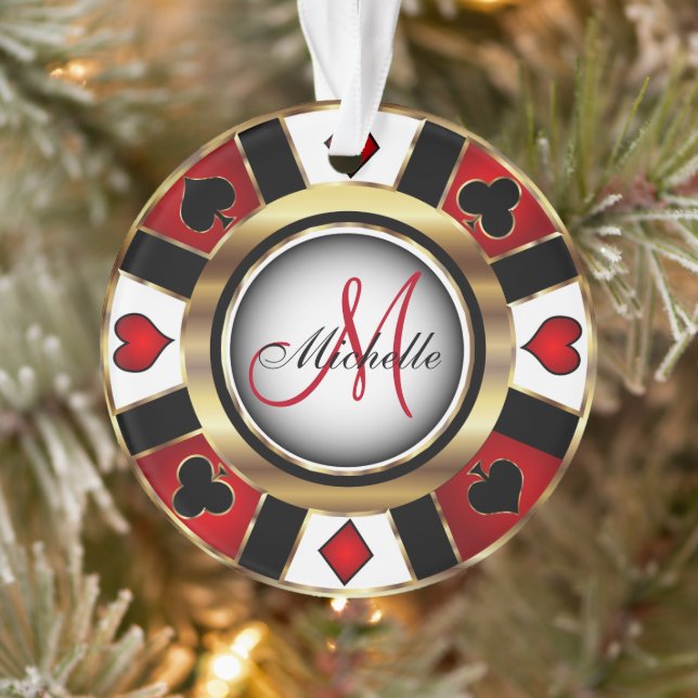 Monogram Chip des Casino Pokers - Rot und Gold Ornament (Baum)
