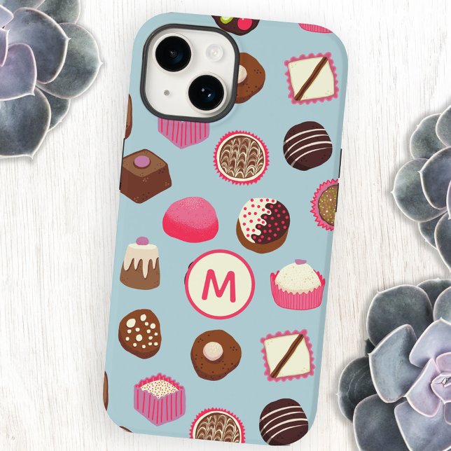 Monogram Chocolate Candy iPhone Hülle (Chocolates and candies monogram cell phone case)