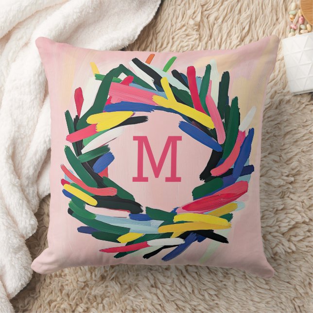 Monogram Christmas Bold farbenfroher Kraut Kissen (Decke)