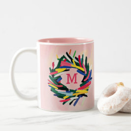 Monogram Christmas Bold farbenfroher Kraut Zweifarbige Tasse