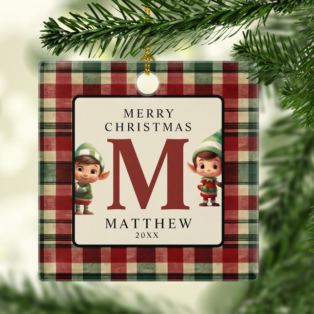 Monogram Christmas Elf Foto Tree Keramikornament (Von Creator hochgeladen)