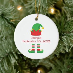 Monogram Christmas Elf Red Green Baby Gift Keramik Ornament