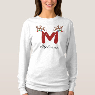 Monogram Christmas Family Matching Holidays Mama T-Shirt