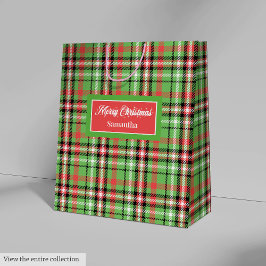 Monogram Christmas Gift Bag Red Green Plaid Design Mittlere Geschenktüte