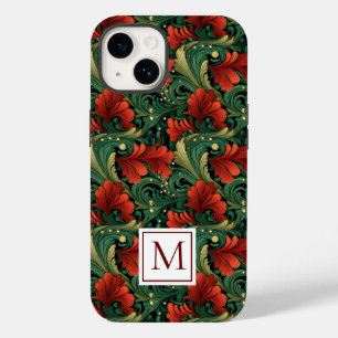 Monogram Christmas Green Art Noveau Case-Mate iPhone 14 Hülle