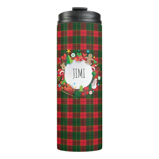 Monogram Christmas Happy New Year Scotland Pattern Thermosbecher (Vorderseite)