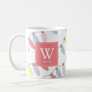 Monogram Christmas Holiday Lights Patterns Kaffee  Kaffeetasse