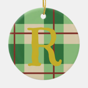 Monogram Christmas Kariert Red and Green Checked Keramik Ornament