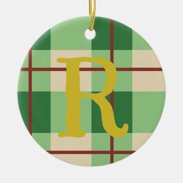 Monogram Christmas Kariert Red and Green Checked Keramik Ornament (Vorne)