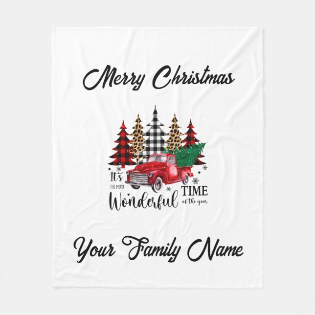 Monogram Christmas Little Red Truck Fleecedecke (Vorderseite)