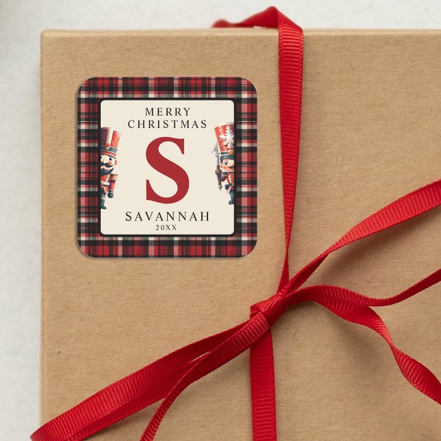 Monogram Christmas Nutcracker Quadratischer Aufkleber (Von Creator hochgeladen)