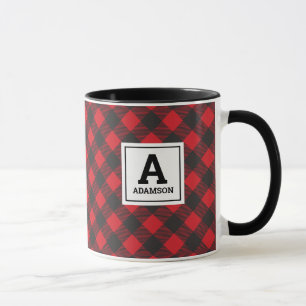Monogram Christmas Red Black Buffalo Kariert Tasse
