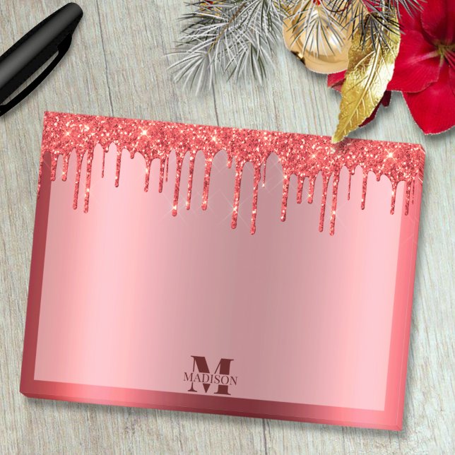 Monogram Christmas Red Dripping Glitzer Metallic Post-it Klebezettel (Von Creator hochgeladen)