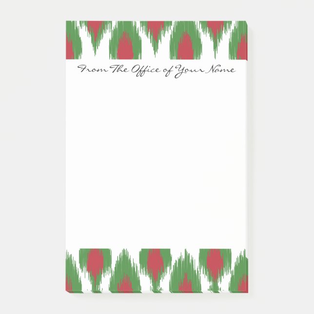 Monogram Christmas Red Green Ikat Diamond Muster Post-it Klebezettel (Vorderseite)