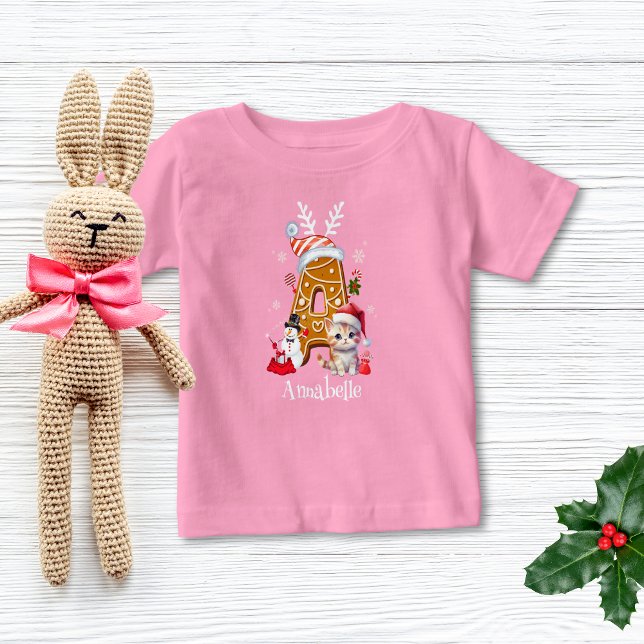 Monogram Christmas Santa Gingerbrot Letter A Girl Baby T-shirt (Von Creator hochgeladen)