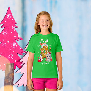 Monogram Christmas Santa Gingerbrot Letter A Girl T-Shirt