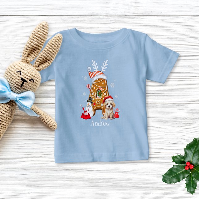 Monogram Christmas Santa Gingerbrot Letter Boy Baby T-shirt (Von Creator hochgeladen)
