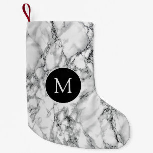 Monogram Christmas Strumpf White Marble Kleiner Weihnachtsstrumpf