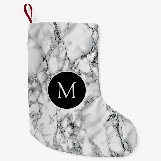 Monogram Christmas Strumpf White Marble Kleiner Weihnachtsstrumpf (Vorderseite)