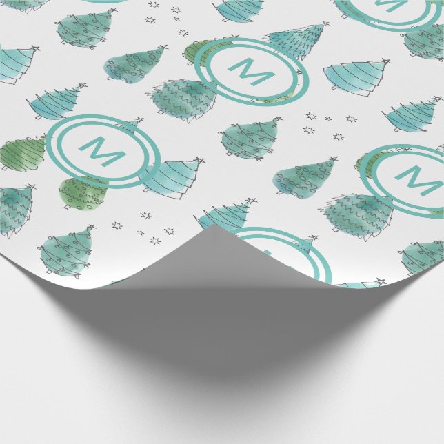 Monogram Christmas Trees Geschenkpapier (Ecke)