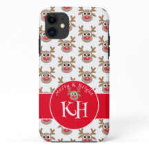 Monogram Christmas White Red Niedlich Rentier Patt