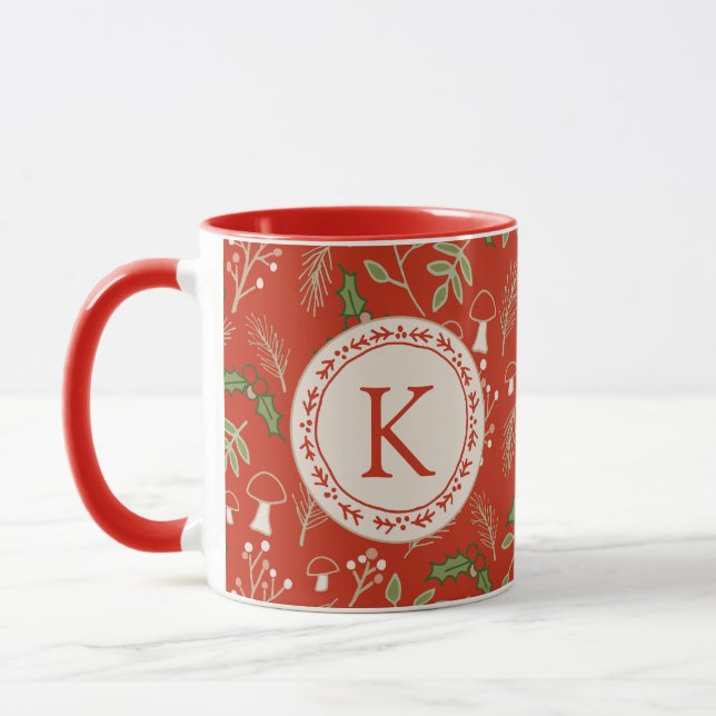Monogram Christmas Woodlands Red Tasse (Links)