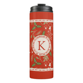 Monogram Christmas Woodlands Red Thermosbecher