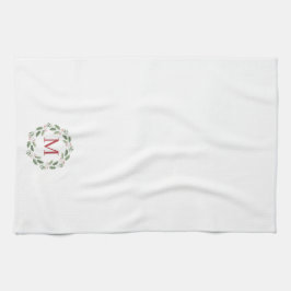 Monogram Christmas Wreath Holly Berries Holiday Geschirrtuch