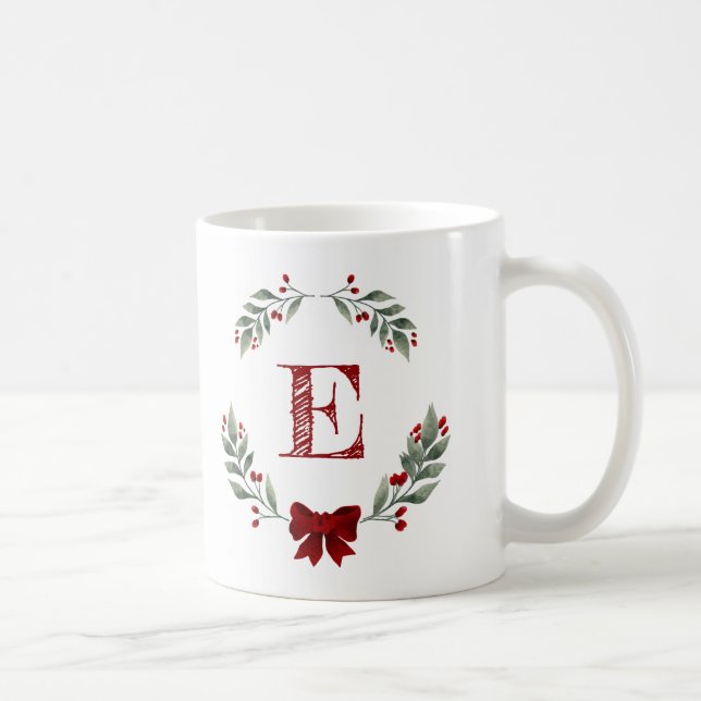 Monogram Christmas Wreath Kaffeetasse (Rechts)