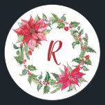 Monogram Christmas Wreath Runder Aufkleber<br><div class="desc">Monogram Weihnachtsaufkleber für Ihre Karten oder Geschenke ist perfekt. Wenn Sie Hilfe benötigen,  kontaktieren Sie mich! #christmas</div>