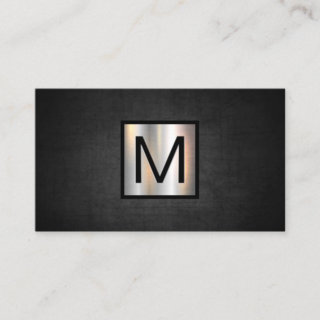 Monogram Chrome Metallic Banner | Dunkle Textur Visitenkarte (Vorderseite)