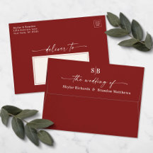 Monogram Cinnamon Red A7 12x18 Wedding Einladung