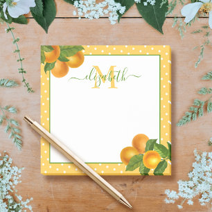 Monogram Citrus oranges Aquarelltöne rustikal Post-it Klebezettel