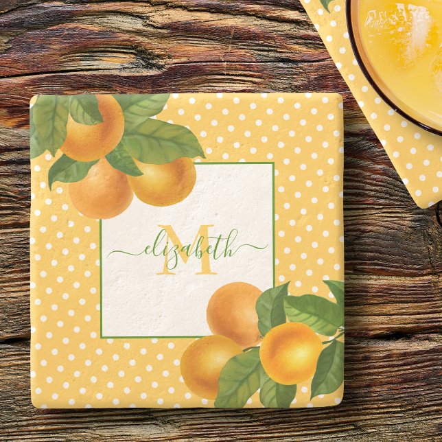Monogram Citrus oranges Aquarelltöne rustikal Steinuntersetzer (Von Creator hochgeladen)