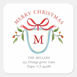 Monogram Citrus Wappen mit Adresse Quadratischer Aufkleber